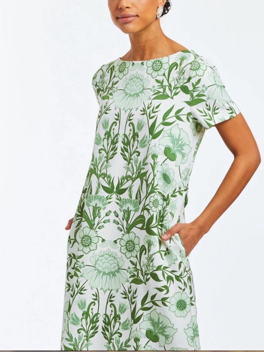 Mestiza New York Adria Green Ivory Floral Pocketed Midi Column Dress NWT - Picture 14 of 15